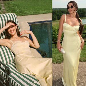 Reformation Devon Lee Carlson Britney Buttercup Yellow Satin Maxi Dress‎ Size 12